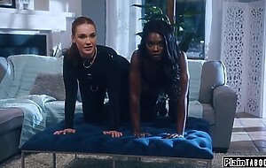 Guy finds submissive wife and her ebony bff in fetish gear