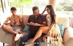 Shameless stepmother fucks her stepson while her husband goes out to take a call