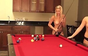 Cute Baby Lesbian showing natural tits while playing billiard