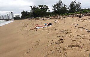 Babe can i cum on your tits? - public cock flashing on the beach