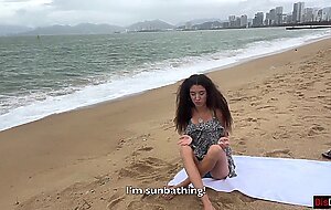 Babe can i cum on your tits? - public cock flashing on the beach