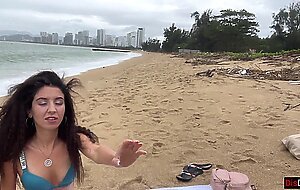 Babe can i cum on your tits? - public cock flashing on the beach
