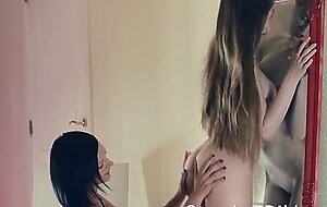 Strapon sex in front of the mirror