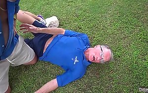 Two Grandpas bang a blonde hair girl and lick her pussy lips