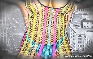 Blonde Brooklyn gets a load on her huge tits