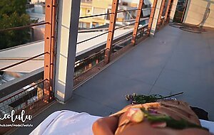 Bondage on the balcony! Hard sex and flower slaps - Amateur Couple LeoLulu