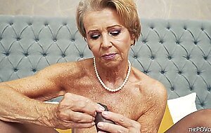 Horny blonde Czech granny sucks black cock POV