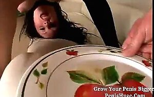 Pale cute raven teen in hard gangbang scene