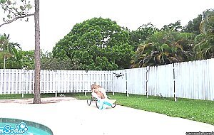 lesbian teen threesome play tug a war with a drone and their college pussy