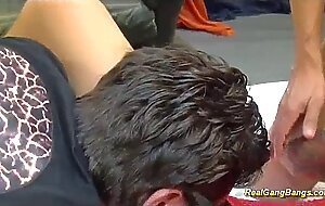 Busty tattooed german in wild gangbang