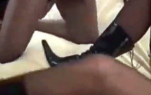 Cuckold milf in stockings taped by sissy with 4 black bulls