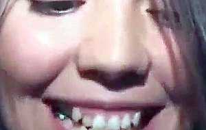 Dirty college brunette sucks and fucked at frat party