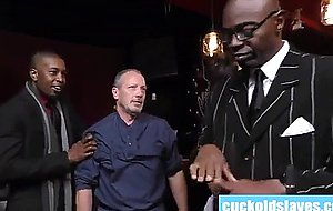 Cuckold submits to femdom wife and black master