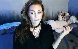 Emo girl puts vibrator in her mouth