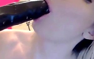 Busty big tits blonde tranny jerks off her cock