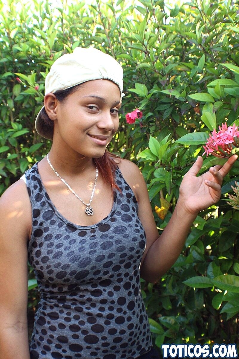 Dominican girl shows off her great tits and ass crack in the public sphere, Maria