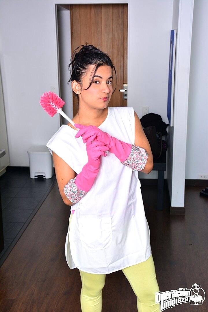 Nasty Colombian cleaning lady gets fucked on the hotel room bed hard, Camila Marin