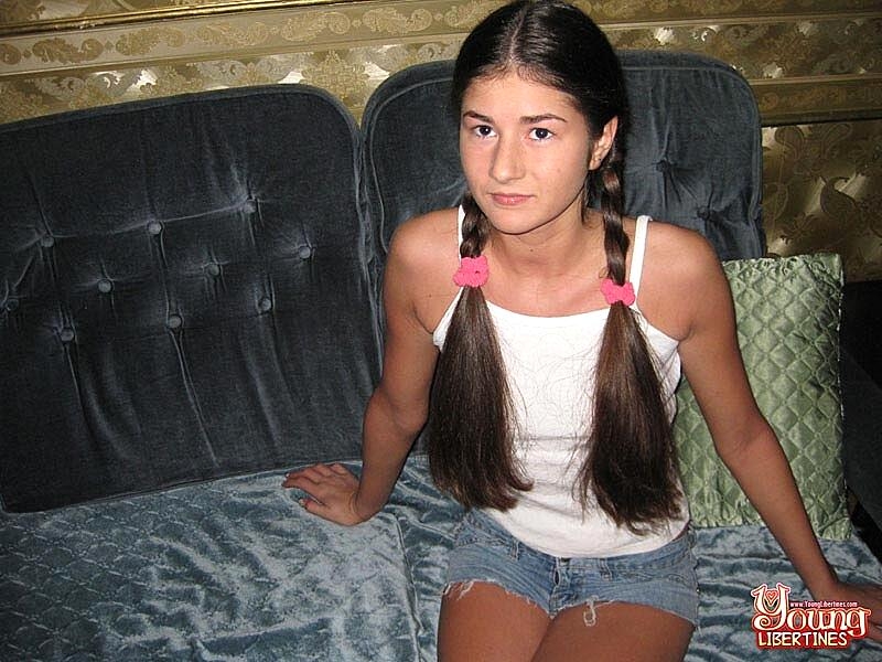 Young looking girl wears her hair in pigtails while blowing & fucking her guy, Nessa Shine