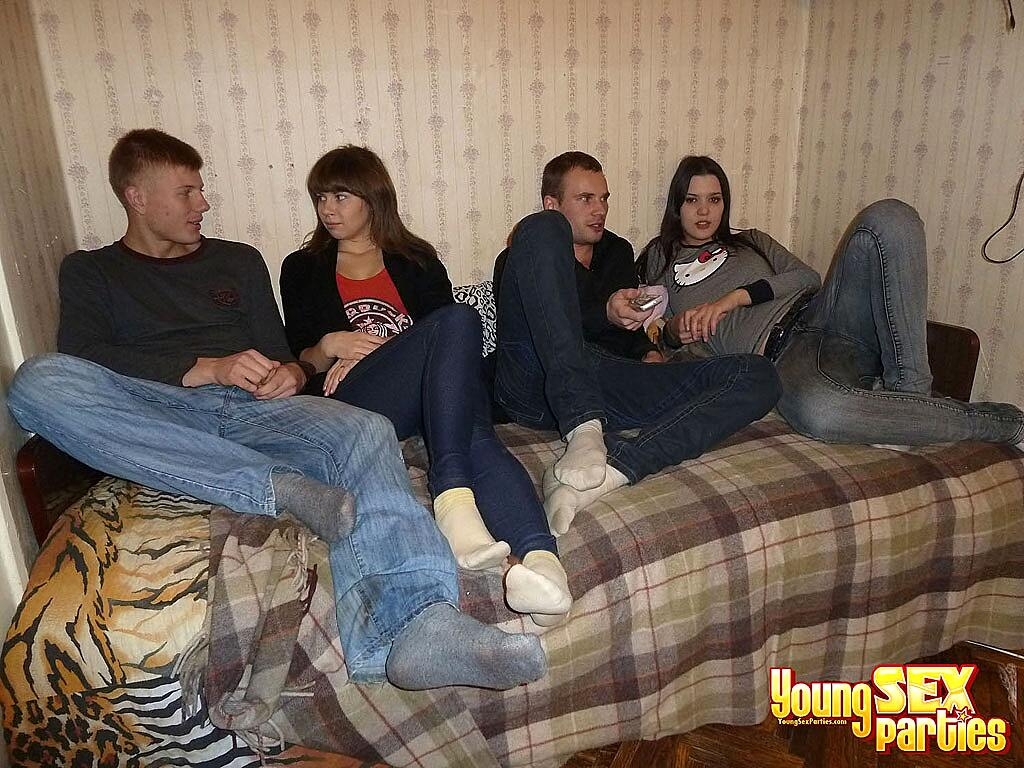 Drunk Students Swap Partners While Having Mmff Sex On A Bed, Amber Hardin Brunette, Groupsex, Party, Socks