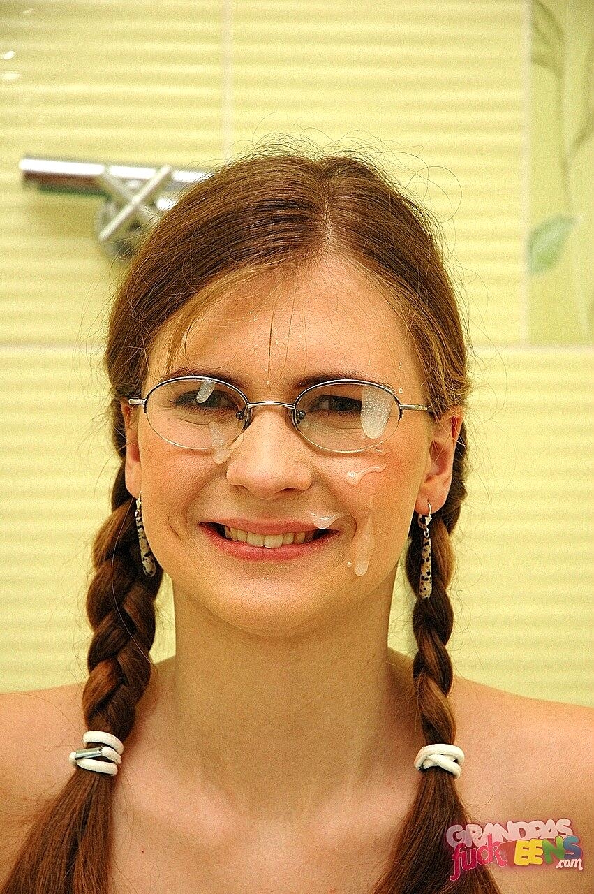 Pigtailed Teen With Tiny Tits Katinka Gets Fucked And Jizzed By An Old Man, Bruno Sx Glasses, Handjob, Old-Man, Old-Young, Shower